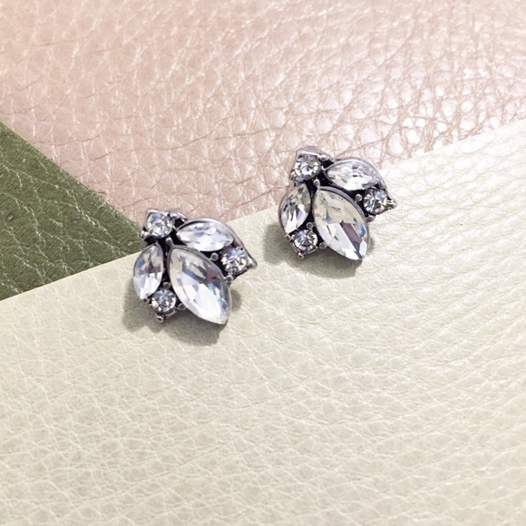 "Alice" Earrings || Clear Crystal Leaf Studs - Picture 5 of 7